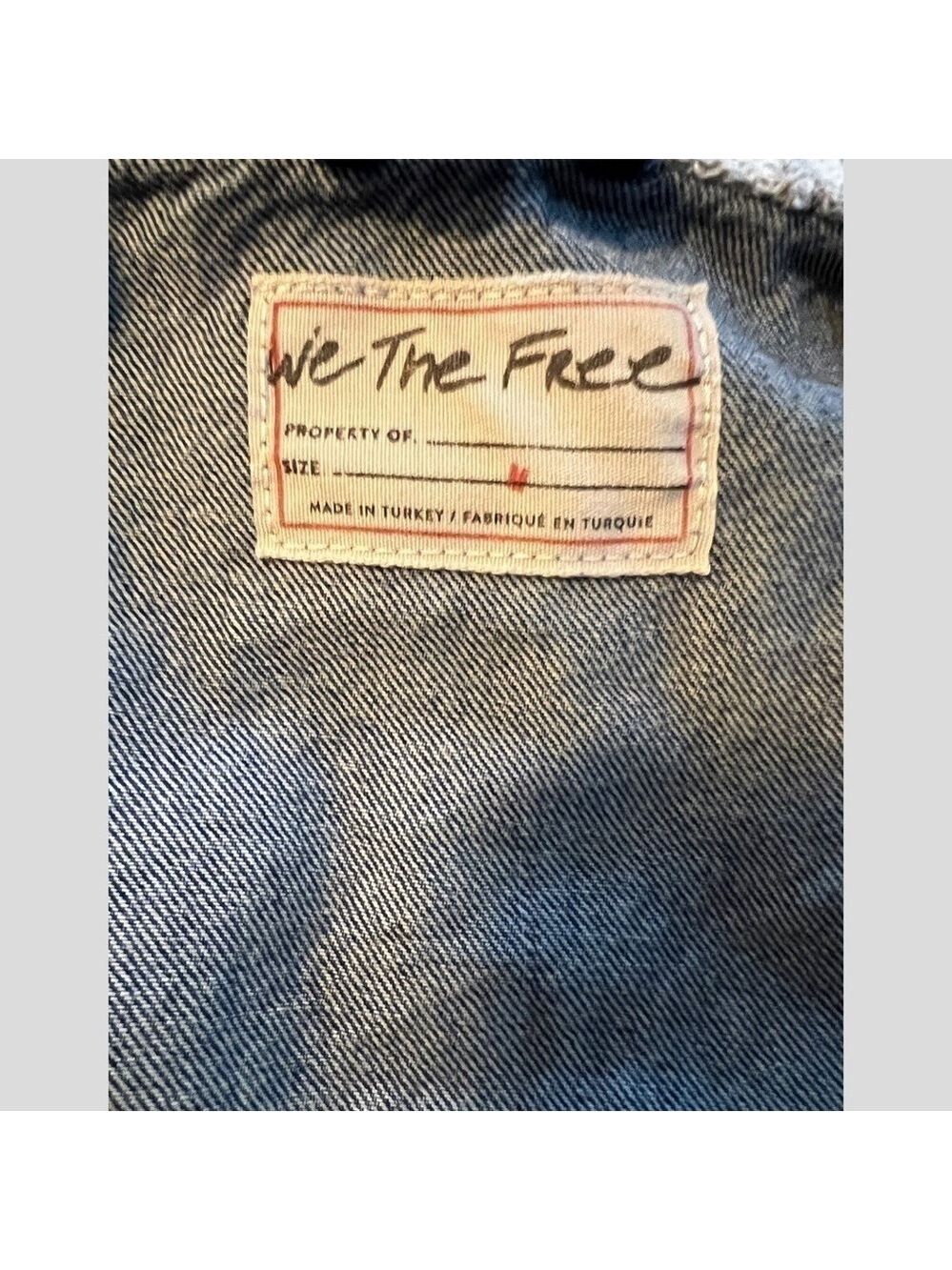 FREE PEOPLE Throwback Denim/Knit Hoodie Style Raw Hem Relaxed Crop Jacket-Md NWT - Picture 15 of 16